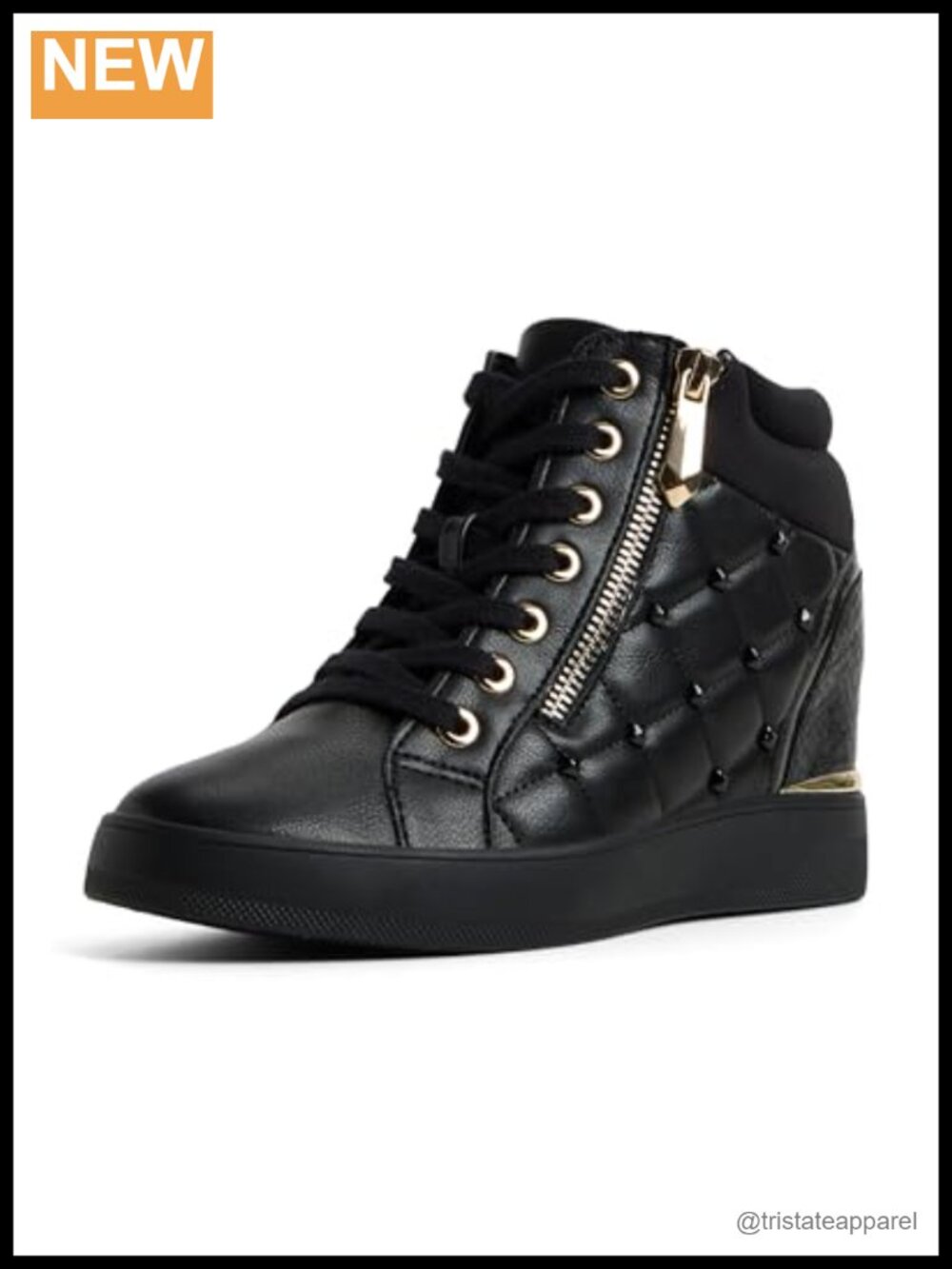 Quilted Lace-Up Wedge Sneaker Mid Top Cushioned Comfort Casual